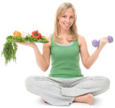 Lady with high fiber diet and exercise dumbells: A start to a hemorrhoid cure